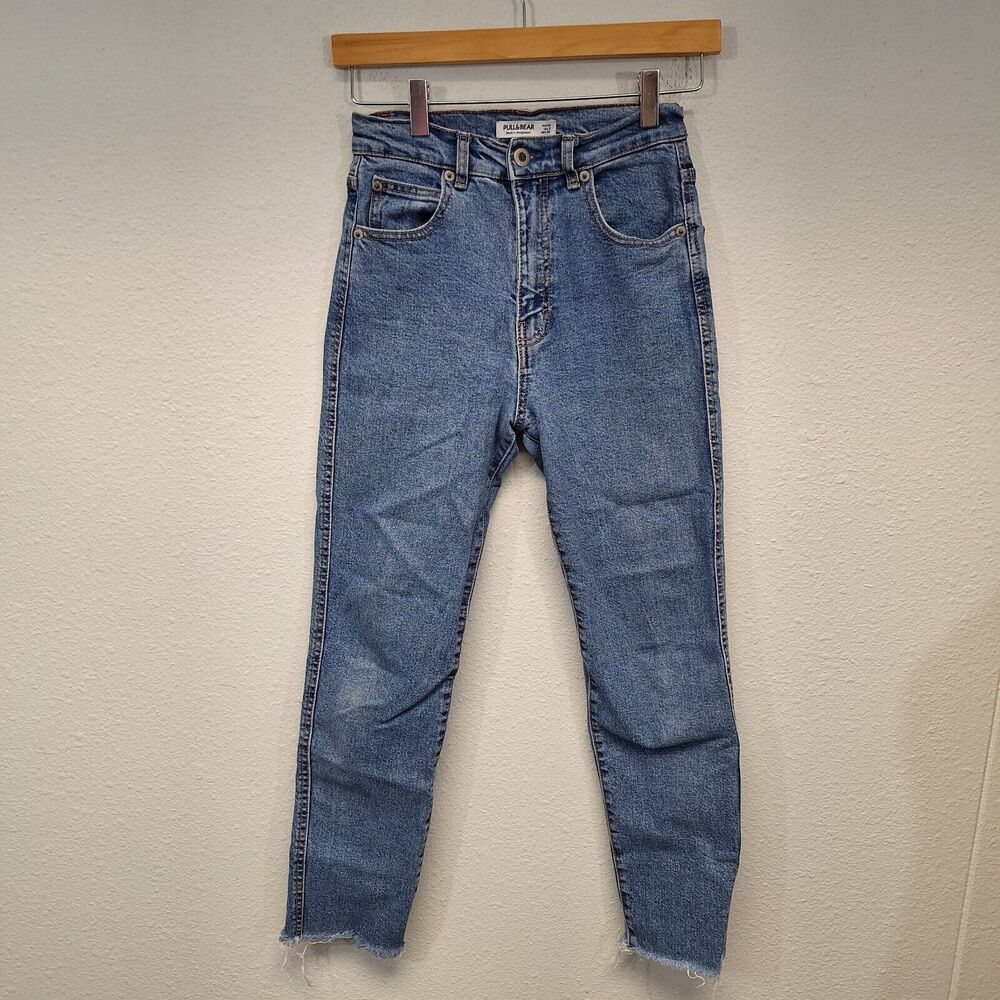 WOMENS PULL & BEAR SIZE EUR 34 USA 2 CRUVEY BLUE WASH MOM TAPERED DENIM JEANS
